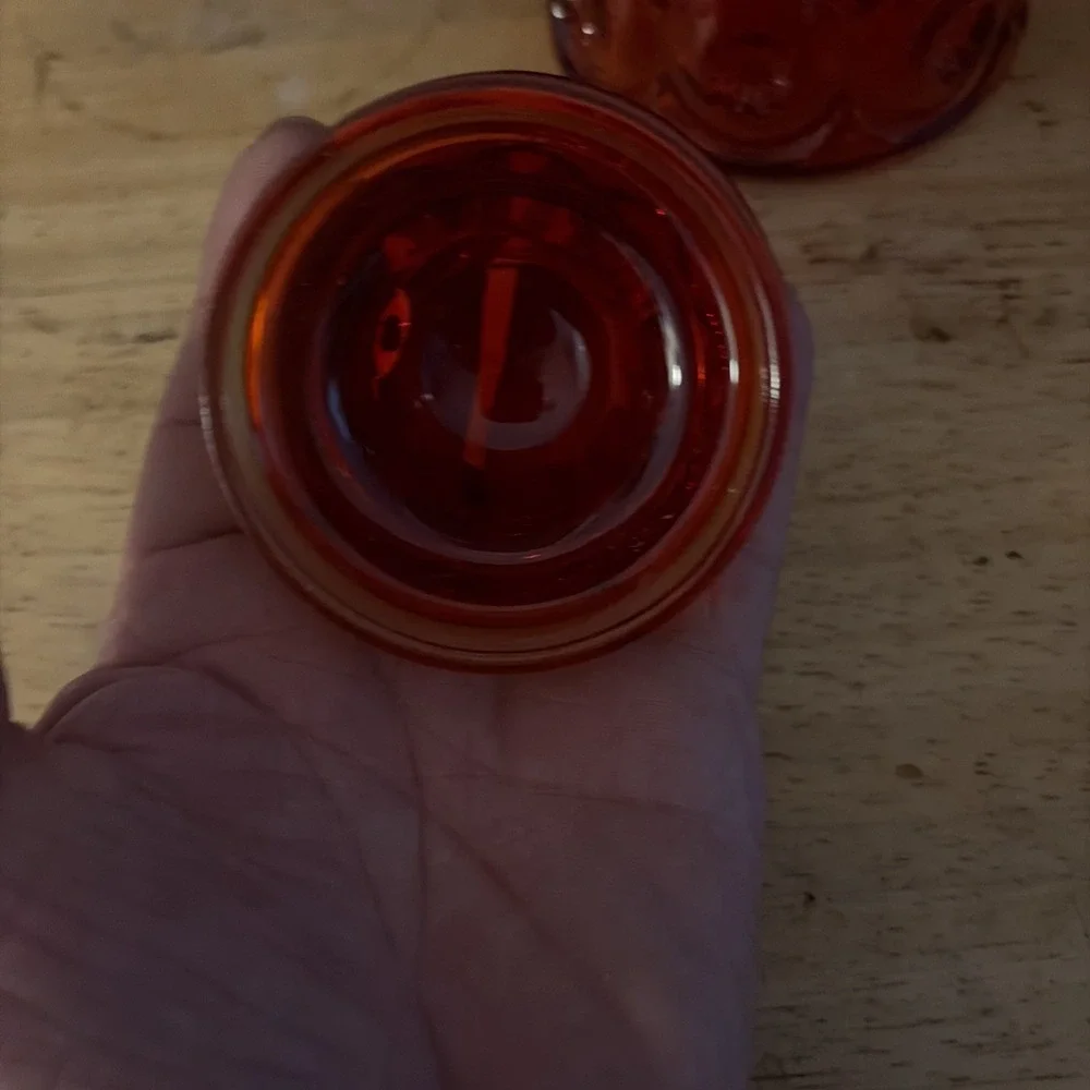 Vintage LE Smith Amberina Moon And Star Canister Lidded Glass Jar 5 In